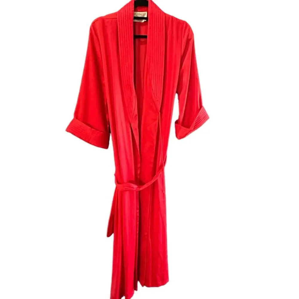 Vintage Valentino Intimo Red Robe with belt union made made in USA small